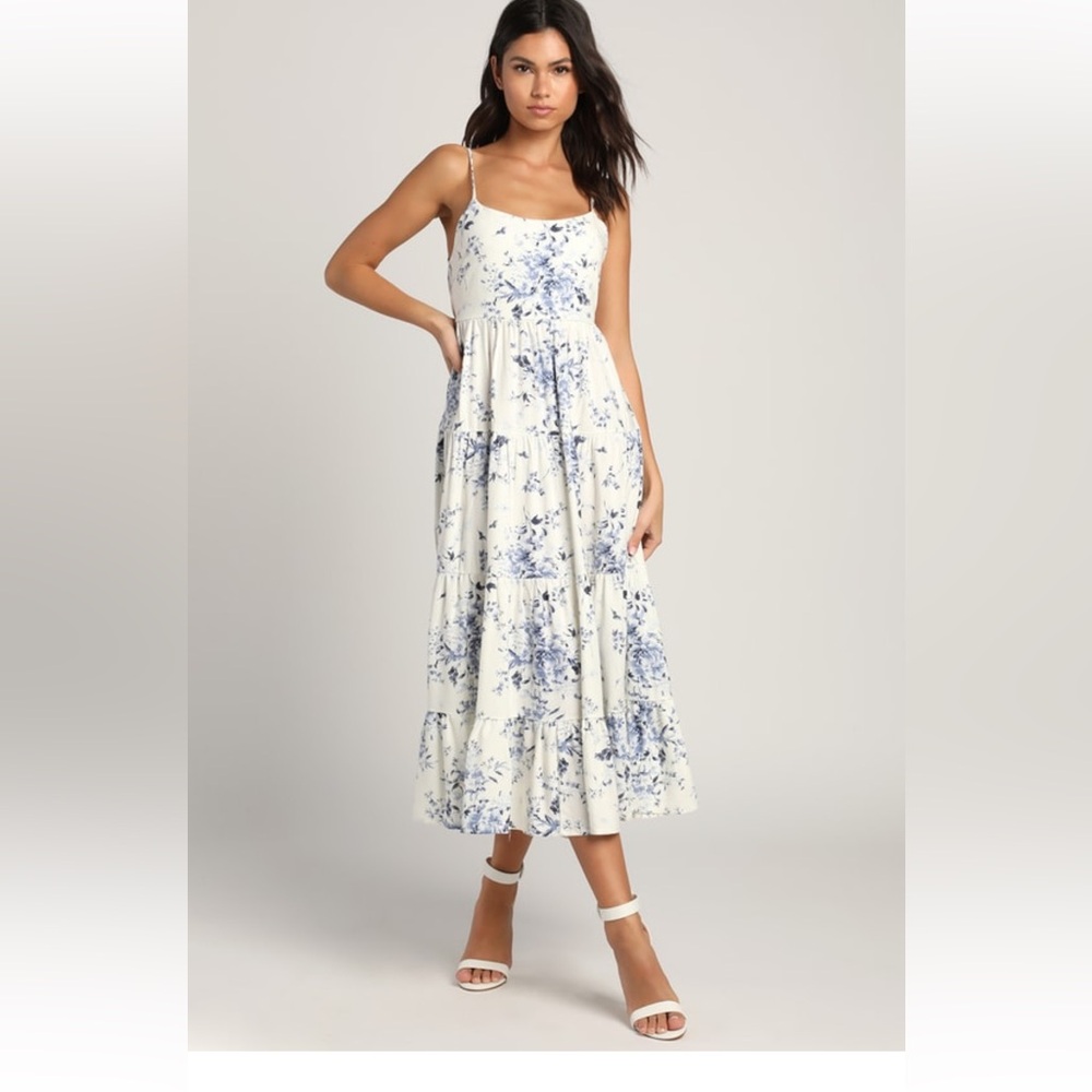 Lulu’s Mykonos Mood Ivory Floral print midi dress